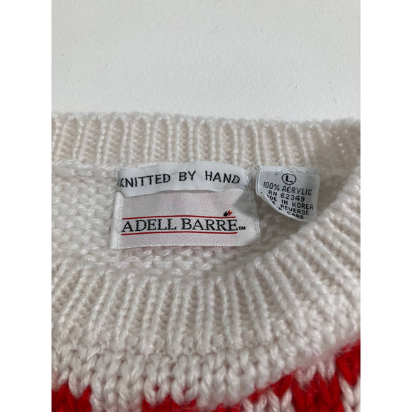 ADELL BARRE Large Vintage 80's Hand Knit Christmas Sweater Bows Pearl Beads - Picture 2 of 7
